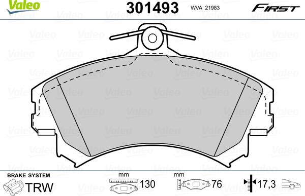 Valeo 301493 - Brake Pad Set, disc brake parts5.com