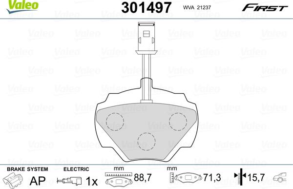 Valeo 301497 - Sada brzdových platničiek kotúčovej brzdy parts5.com