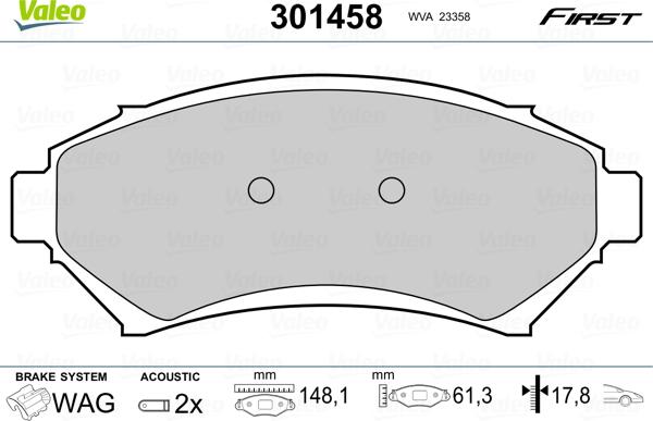 Valeo 301458 - Juego de pastillas de freno parts5.com