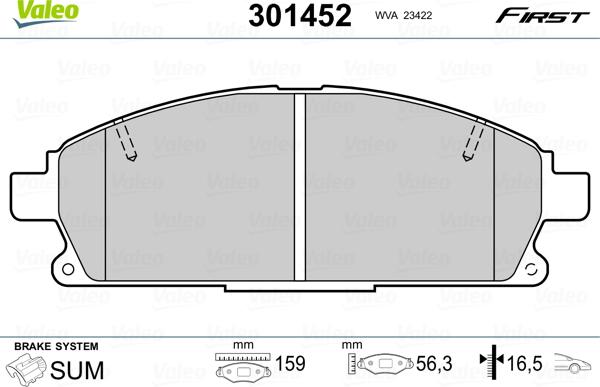 Valeo 301452 - Brake Pad Set, disc brake parts5.com