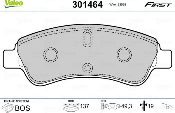 Valeo 301464 - Sada brzdových destiček, kotoučová brzda parts5.com