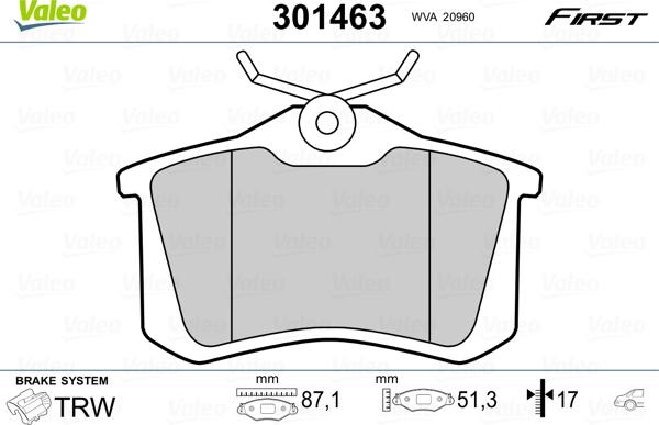 Valeo 301463 - Sada brzdových destiček, kotoučová brzda parts5.com