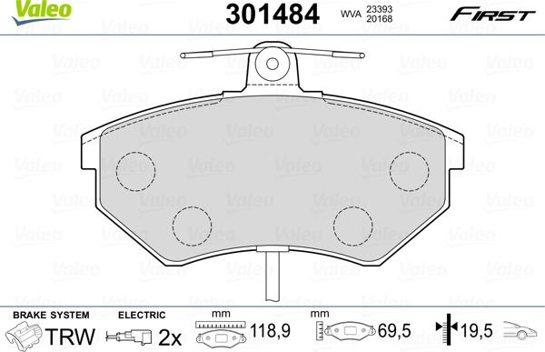 Valeo 301484 - Zestaw klocków hamulcowych, hamulce tarczowe parts5.com