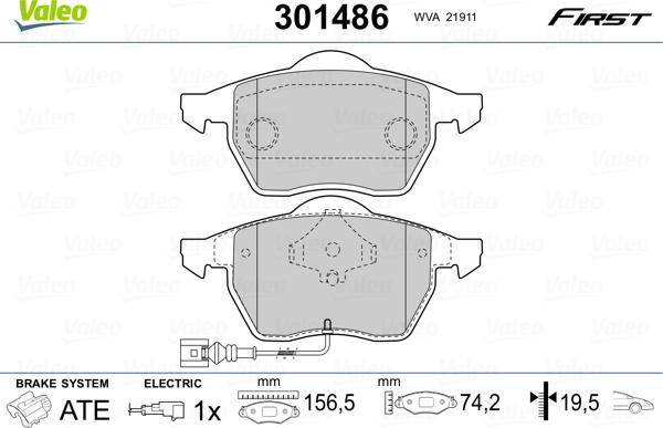 Valeo 301486 - Komplet pločica, disk-kočnica parts5.com