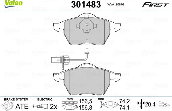 Valeo 301483 - Sada brzdových destiček, kotoučová brzda parts5.com