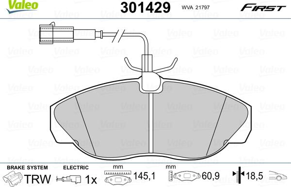 Valeo 301429 - Комплект спирачно феродо, дискови спирачки parts5.com