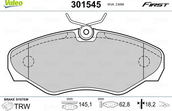 Valeo 301545 - Komplet kočnih obloga, disk kočnica parts5.com