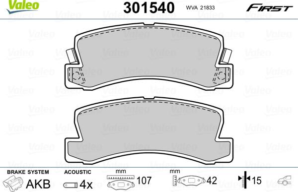 Valeo 301540 - Fékbetétkészlet, tárcsafék parts5.com