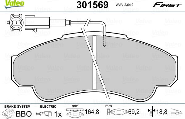 Valeo 301569 - Sada brzdových platničiek kotúčovej brzdy parts5.com