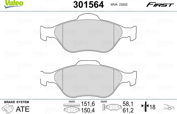 Valeo 301564 - Piduriklotsi komplekt,ketaspidur parts5.com