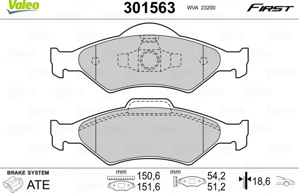 Valeo 301563 - Juego de pastillas de freno parts5.com