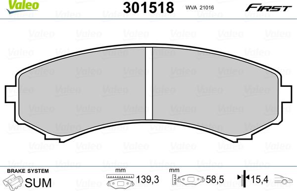 Valeo 301518 - Kit de plaquettes de frein, frein à disque parts5.com