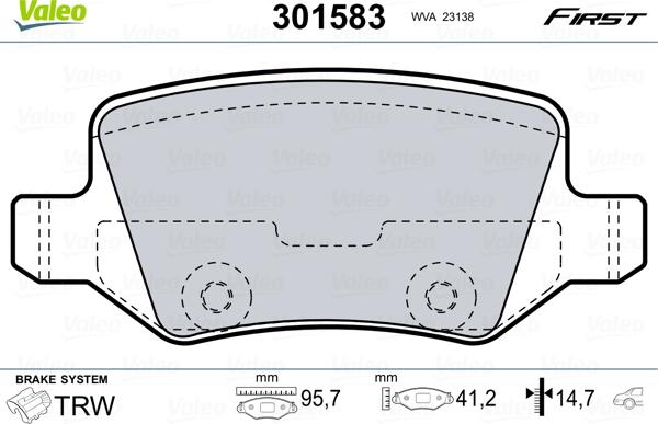 Valeo 301583 - Brake Pad Set, disc brake parts5.com