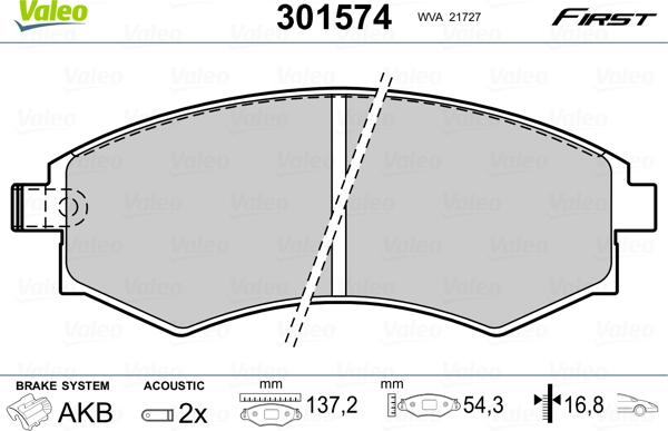 Valeo 301574 - Fékbetétkészlet, tárcsafék parts5.com