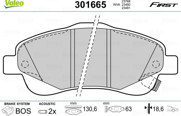 Valeo 301665 - Kit de plaquettes de frein, frein à disque parts5.com