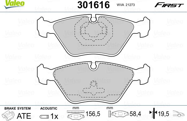 Valeo 301616 - Fékbetétkészlet, tárcsafék parts5.com