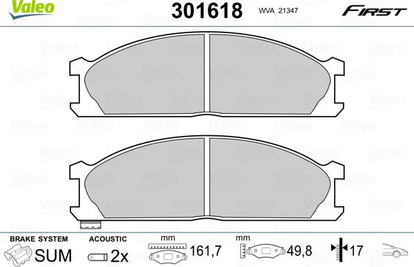 Valeo 301618 - Brake Pad Set, disc brake parts5.com