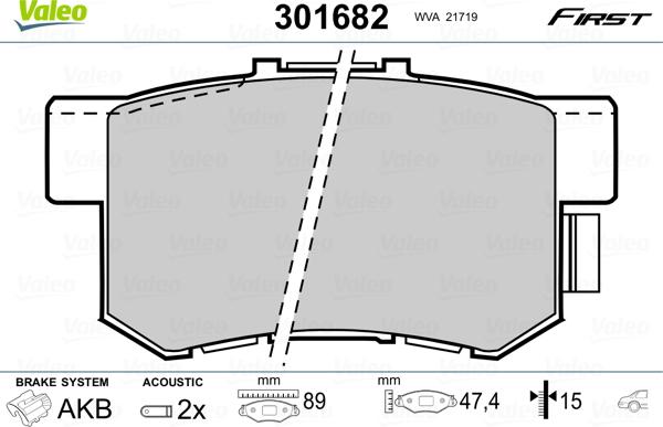 Valeo 301682 - Komplet pločica, disk-kočnica parts5.com