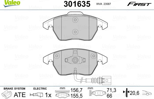 Valeo 301635 - Sada brzdových destiček, kotoučová brzda parts5.com