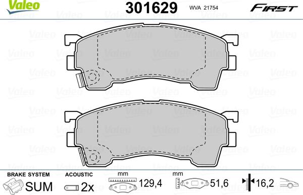 Valeo 301629 - Juego de pastillas de freno parts5.com