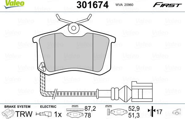 Valeo 301674 - Sada brzdových platničiek kotúčovej brzdy parts5.com