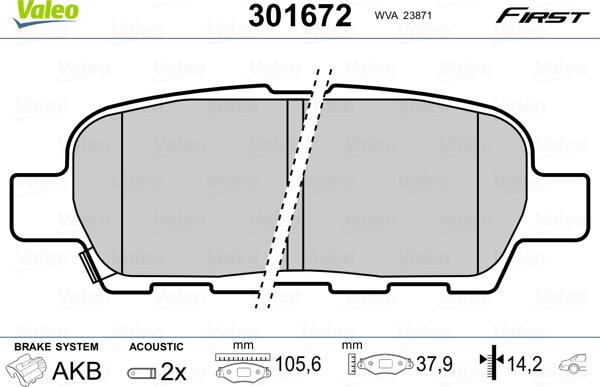 Valeo 301672 - Komplet zavornih oblog, ploscne (kolutne) zavore parts5.com