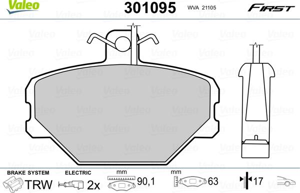 Valeo 301095 - Fren balata seti, diskli fren parts5.com