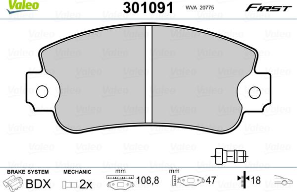 Valeo 301091 - Fren balata seti, diskli fren parts5.com