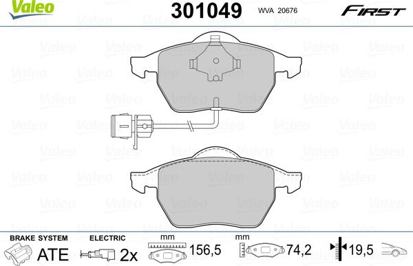 Valeo 301049 - Sada brzdových platničiek kotúčovej brzdy parts5.com