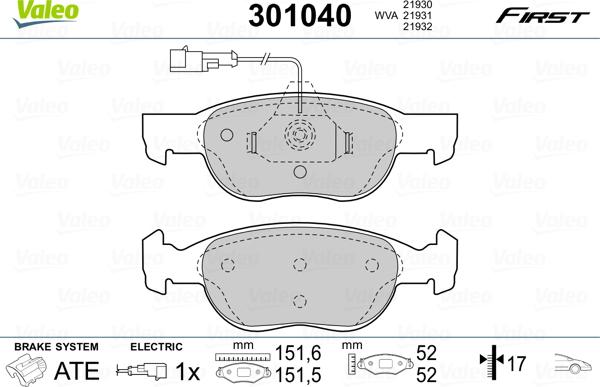 Valeo 301040 - Juego de pastillas de freno parts5.com