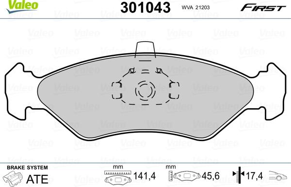 Valeo 301043 - Juego de pastillas de freno parts5.com