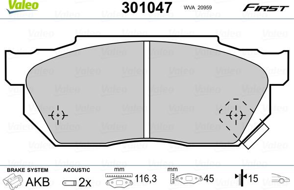 Valeo 301047 - Juego de pastillas de freno parts5.com