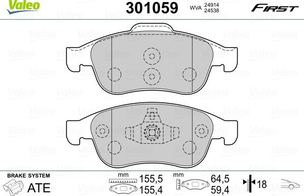 Valeo 301059 - Komplet kočnih obloga, disk kočnica parts5.com