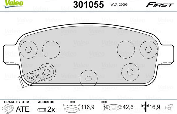 Valeo 301055 - Sada brzdových platničiek kotúčovej brzdy parts5.com