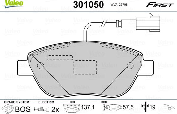 Valeo 301050 - Komplet kočnih obloga, disk kočnica parts5.com