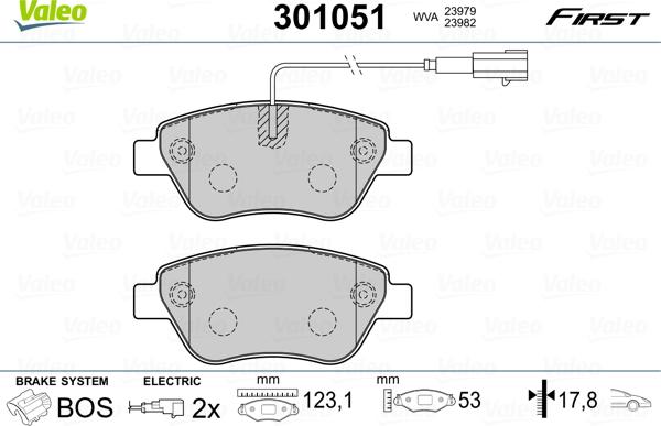 Valeo 301051 - Komplet kočnih obloga, disk kočnica parts5.com