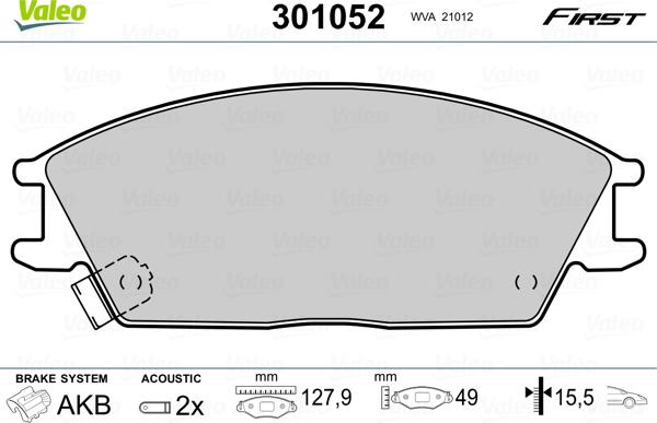 Valeo 301052 - Zestaw klocków hamulcowych, hamulce tarczowe parts5.com