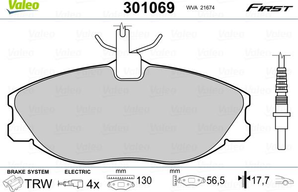 Valeo 301069 - Sada brzdových destiček, kotoučová brzda parts5.com