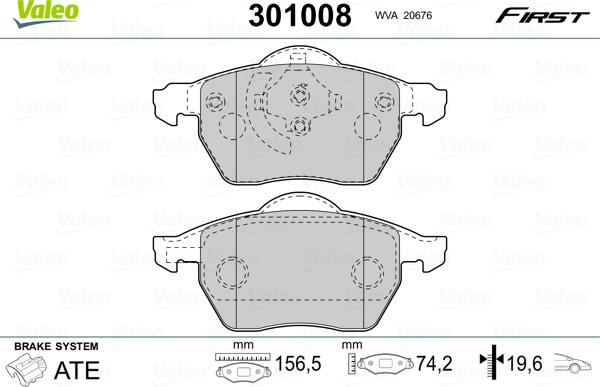 Valeo 301008 - Sada brzdových destiček, kotoučová brzda parts5.com