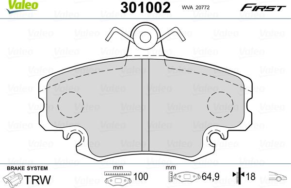 Valeo 301002 - Kit de plaquettes de frein, frein à disque parts5.com