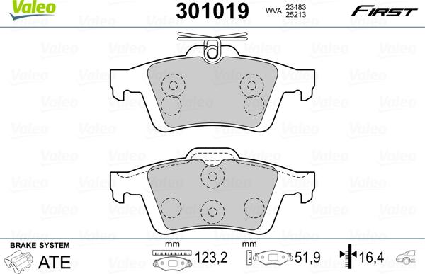 Valeo 301019 - Piduriklotsi komplekt,ketaspidur parts5.com