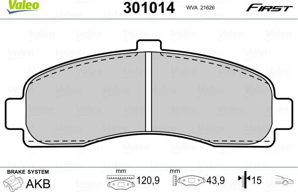 Valeo 301014 - Jarrupala, levyjarru parts5.com