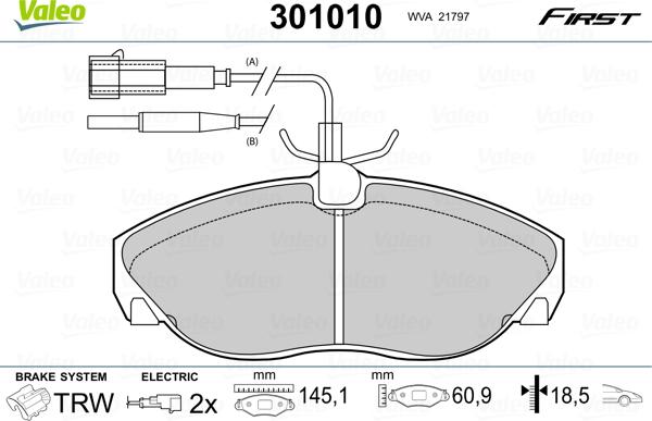 Valeo 301010 - Sada brzdových platničiek kotúčovej brzdy parts5.com