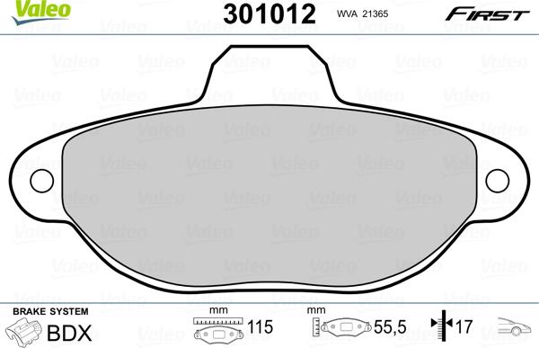 Valeo 301012 - Juego de pastillas de freno parts5.com