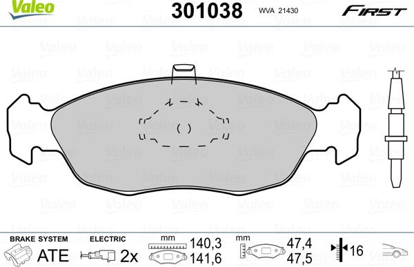 Valeo 301038 - Kit de plaquettes de frein, frein à disque parts5.com