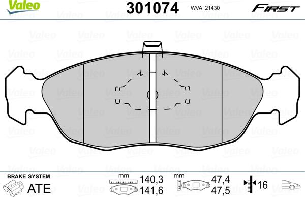 Valeo 301074 - Komplet pločica, disk-kočnica parts5.com