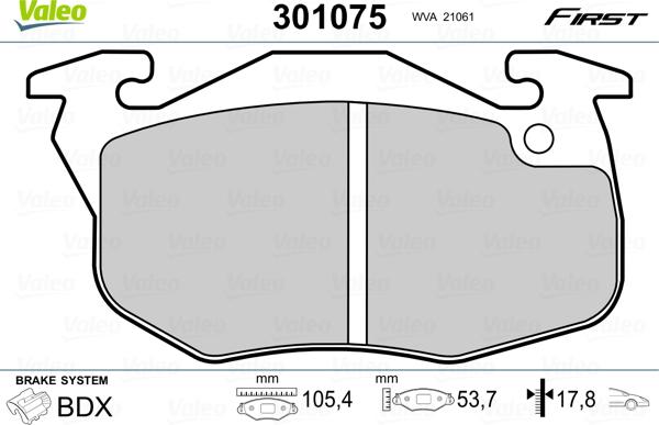 Valeo 301075 - Kit de plaquettes de frein, frein à disque parts5.com