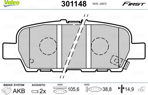 Valeo 301148 - Fékbetétkészlet, tárcsafék parts5.com