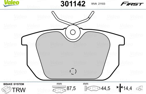 Valeo 301142 - Juego de pastillas de freno parts5.com