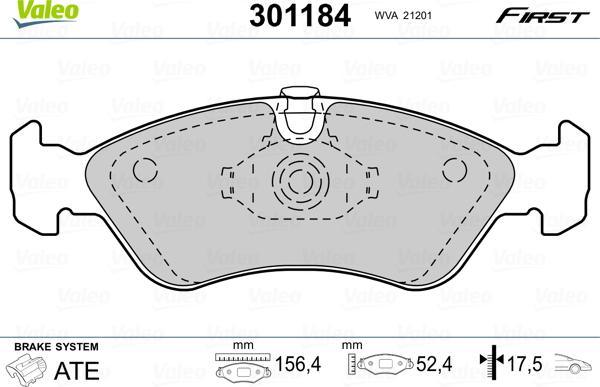 Valeo 301184 - Komplet zavornih oblog, ploscne (kolutne) zavore parts5.com